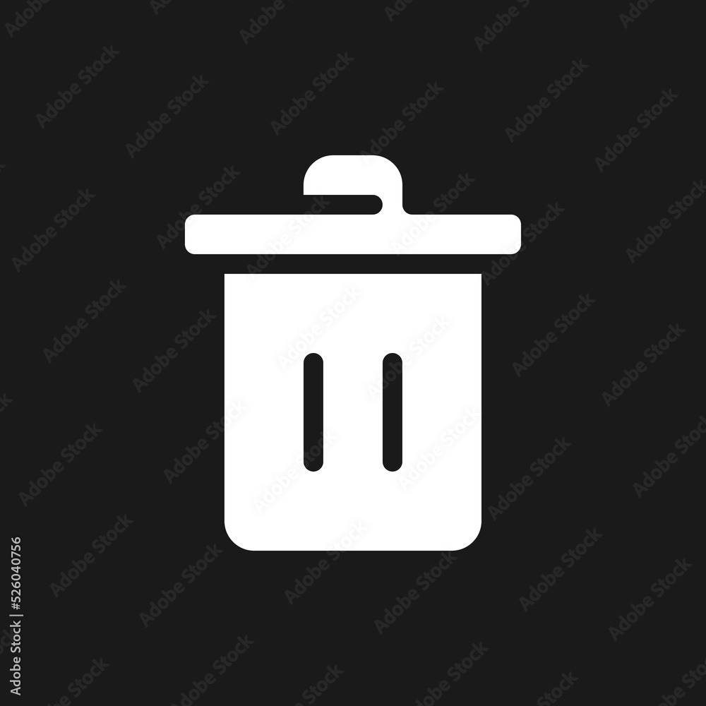 Trash can dark mode glyph ui icon. Recycle bin. Garbage container. User interface design. White silhouette symbol on black space. Solid pictogram for web, mobile. Vector isolated illustration Trash can dark mode glyph ui icon. Recycle bin. Garbage container. User interface design. White silhouette symbol on black space. Solid pictogram for web, mobile. Vector isolated illustration