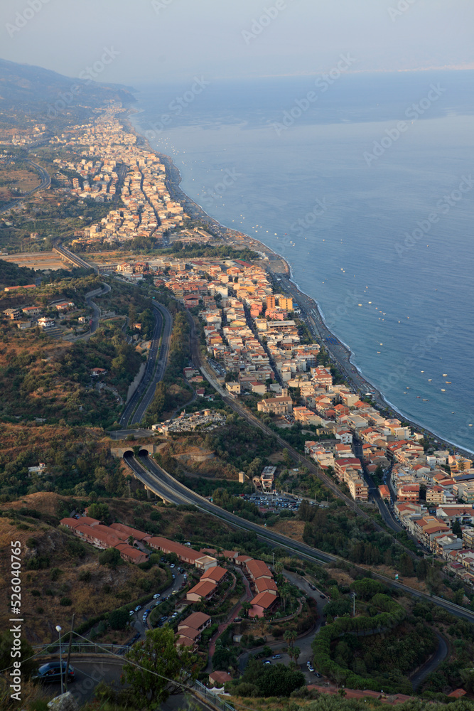 Sicilian shoreline seen from Forza d'Agrò, Sicily, Italy