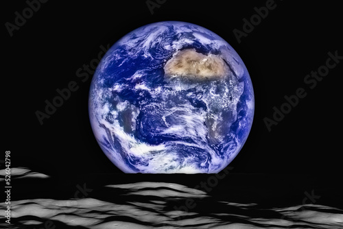 Fototapeta Naklejka Na Ścianę i Meble -  Planet Earth from the moon. Digital Enhancement. Elements by NASA