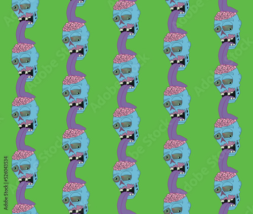 Seamless pattern with a zombie that licks the brain of a zombie colorful and funny