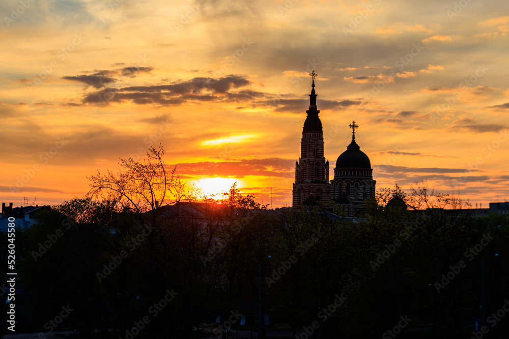 View of Annunciation cathedral at sunset in Kharkov, Ukraine