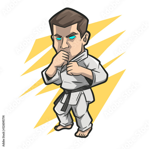 Cartoon man practicing karate. Vector illustration
