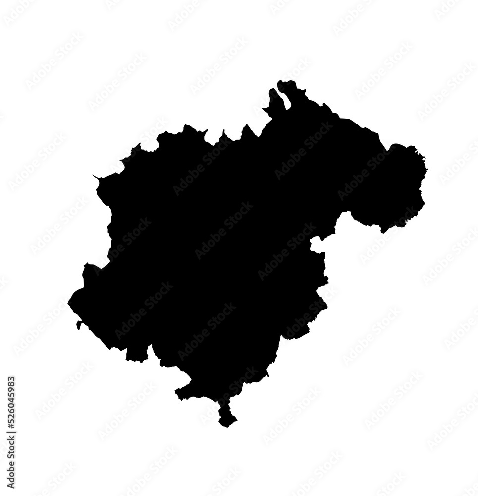 Teruel map vector silhouette illustration isolated on white background. High detailed illustration. Spain province, part of autonomous community Aragon. Country in Europe, EU member.