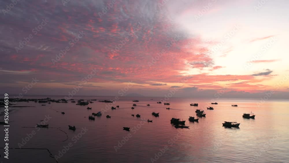 Fishing boats are anchored at Hon Son, Kien Giang, Vietnam in the Gulf of Thailand