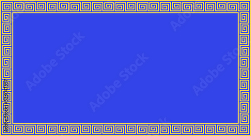 The blue background has the same patterned yellow square border.