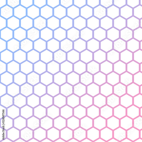 White background and multicolored hexagon pattern.