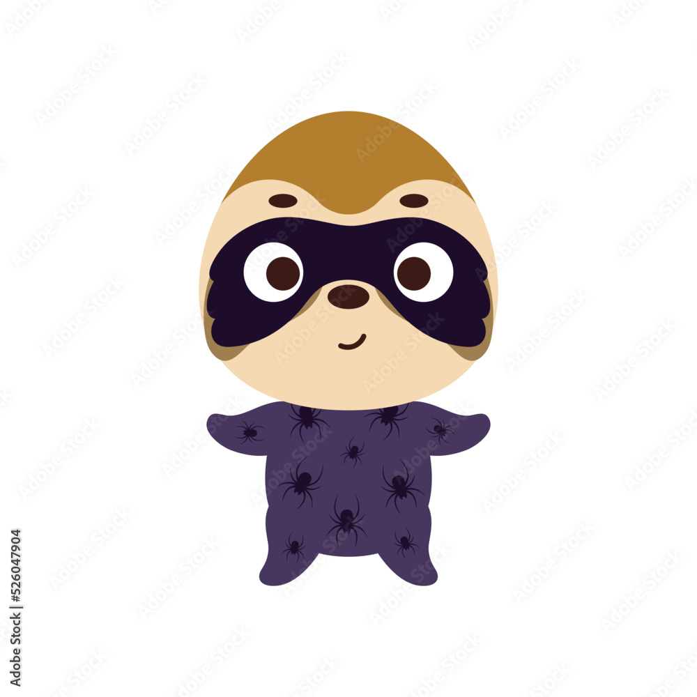 Cute little sloth in a Halloween costume. Cartoon animal character for kids t-shirts, nursery decoration, baby shower, greeting card, invitation, house interior. Vector stock illustration
