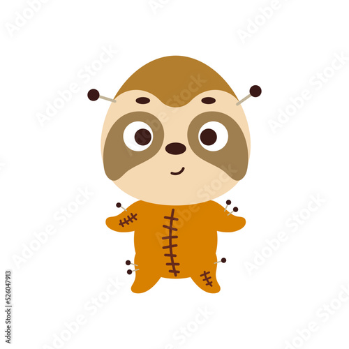 Cute little Halloween sloth in a voodoo costume. Cartoon animal character for kids t-shirts, nursery decoration, baby shower, greeting card, invitation, house interior. Vector stock illustration
