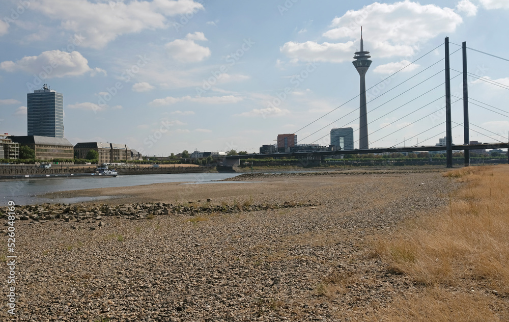 Climate change - dry riverbed during a severe drought in Düsseldorf, Germany