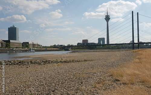 Climate change - dry riverbed during a severe drought in Düsseldorf, Germany