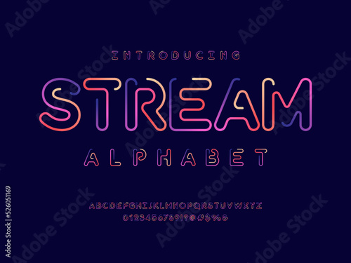 Colorful trendy style alphabet design with uppercase,  numbers and symbols