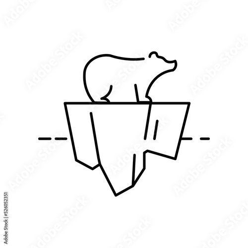 Polar bear at the tip of the iceberg line icon. Polar bear on a small ice sheet due to global warming in the polar region to reduce carbon or CO2 emissions. Vector line icon for Business
