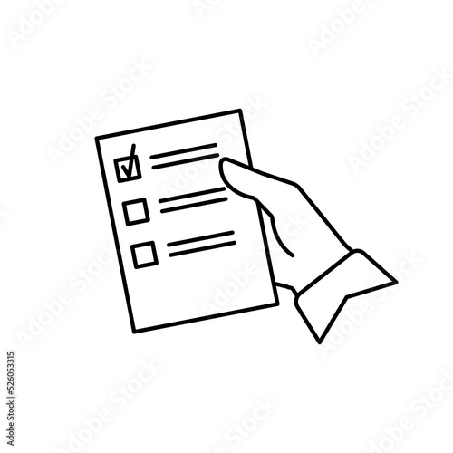 Polling station line icon. Pen, tick, vote, referendum, petition, election, list, vote, victory, debate, will, politics. Voting concept. Vector line icon for Business and Advertising