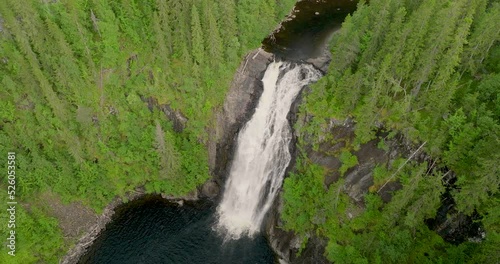 Epic aerial view of falls cascading into pool, surrounded by verdant trees photo