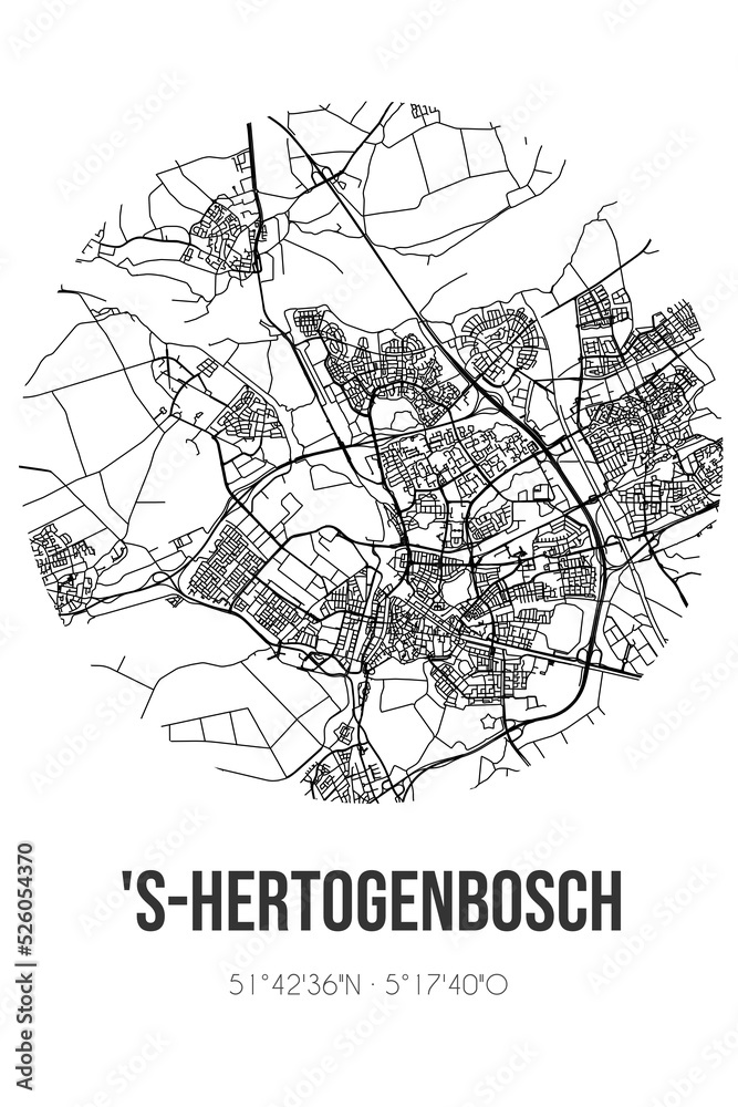 Abstract street map of 's-Hertogenbosch located in Noord-Brabant municipality of 's-Hertogenbosch. City map with lines