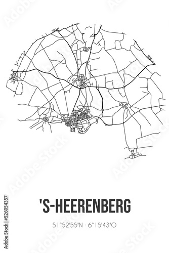 Abstract street map of 's-Heerenberg located in Gelderland municipality of Montferland. City map with lines