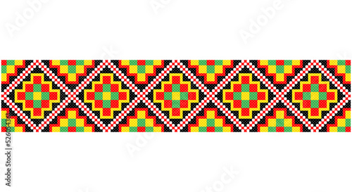 Embroidered good like old handmade cross-stitch ethnic Ukraine pattern. Ukrainian towel ornament, rushnyk called, vector.