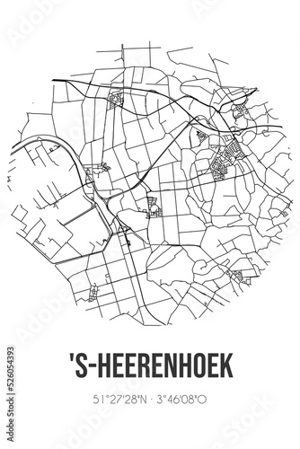 Abstract street map of 's-Heerenhoek located in Zeeland municipality of Borsele. City map with lines