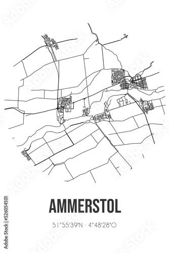 Abstract street map of Ammerstol located in Zuid-Holland municipality of Krimpenerwaard. City map with lines