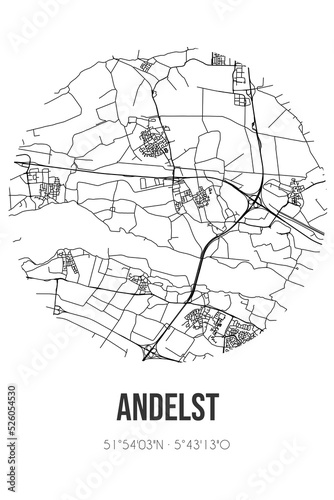 Abstract street map of Andelst located in Gelderland municipality of Overbetuwe. City map with lines photo
