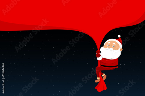 Santa Claus pulls sack with presents. Vector illustration.