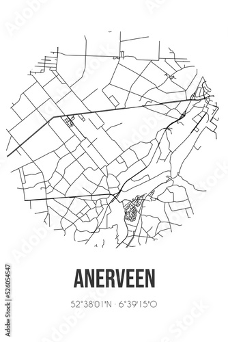 Abstract street map of Anerveen located in Overijssel municipality of Hardenberg. City map with lines
