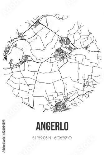Abstract street map of Angerlo located in Gelderland municipality of Zevenaar. City map with lines