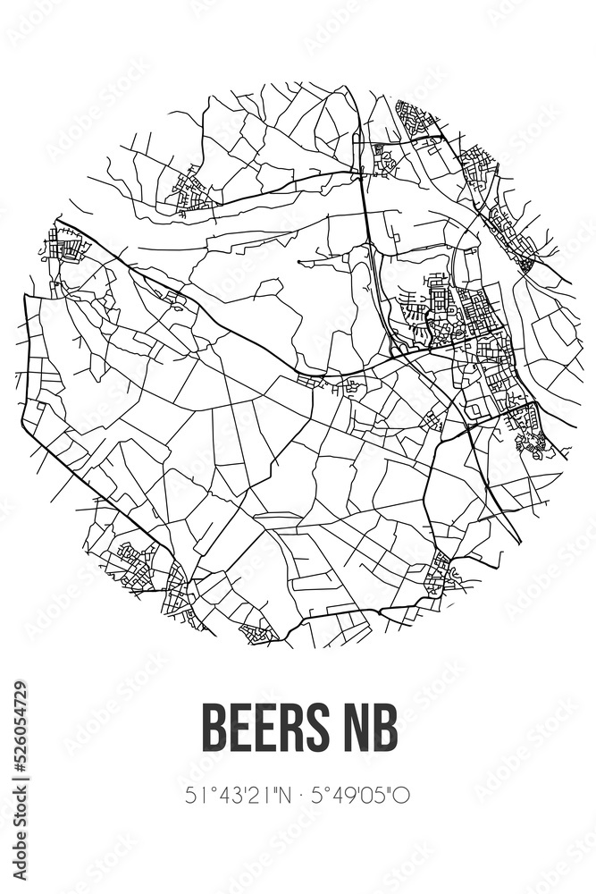 Abstract street map of Beers NB located in Noord-Brabant municipality of Cuijk. City map with lines