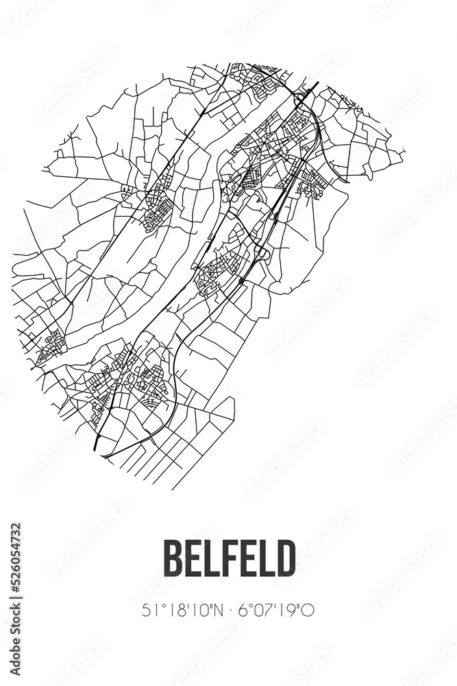 Abstract street map of Belfeld located in Limburg municipality of Venlo. City map with lines