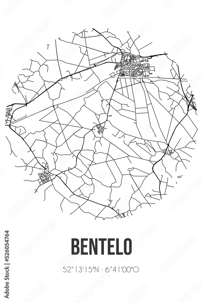 Abstract street map of Bentelo located in Overijssel municipality of Hof van Twente. City map with lines Abstract street map of Bentelo located in Overijssel municipality of Hof van Twente. City map with lines