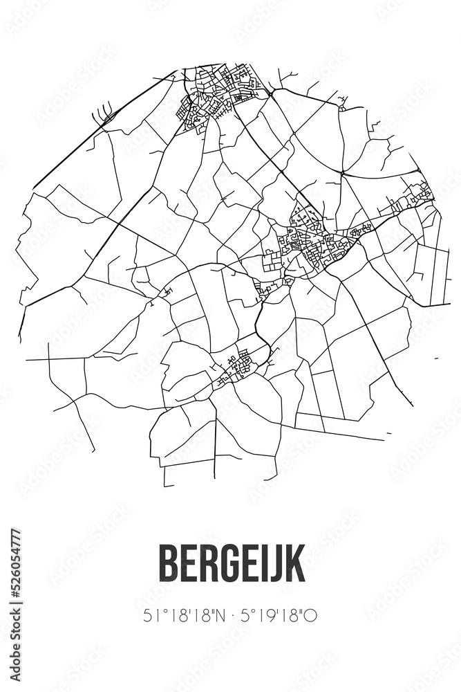 Abstract street map of Bergeijk located in Noord-Brabant municipality of Bergeijk. City map with lines
