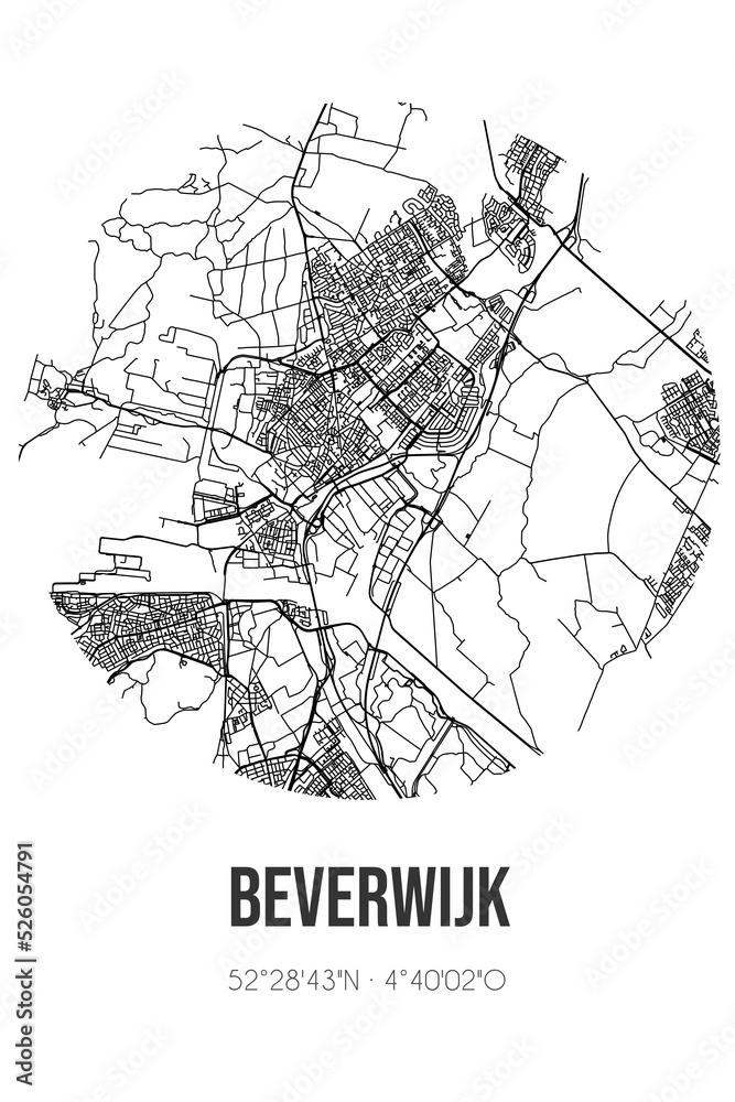 Abstract street map of Beverwijk located in Noord-Holland municipality of Beverwijk. City map with lines