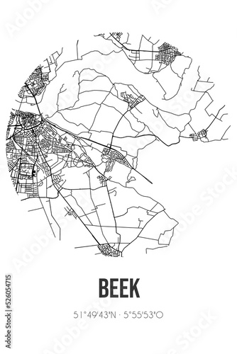 Abstract street map of Beek located in Gelderland municipality of Berg en Dal. City map with lines
