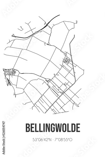 Abstract street map of Bellingwolde located in Groningen municipality of Westerwolde. City map with lines