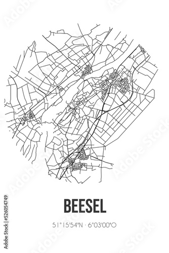 Abstract street map of Beesel located in Limburg municipality of Beesel. City map with lines