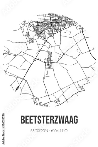 Abstract street map of Beetsterzwaag located in Fryslan municipality of Opsterland. City map with lines photo