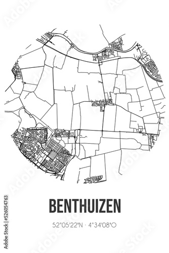 Abstract street map of Benthuizen located in Zuid-Holland municipality of Alphen aan den Rijn. City map with lines photo