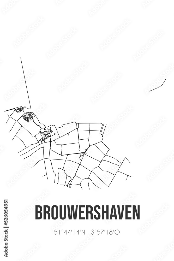Abstract street map of Brouwershaven located in Zeeland municipality of Schouwen-Duiveland. City map with lines