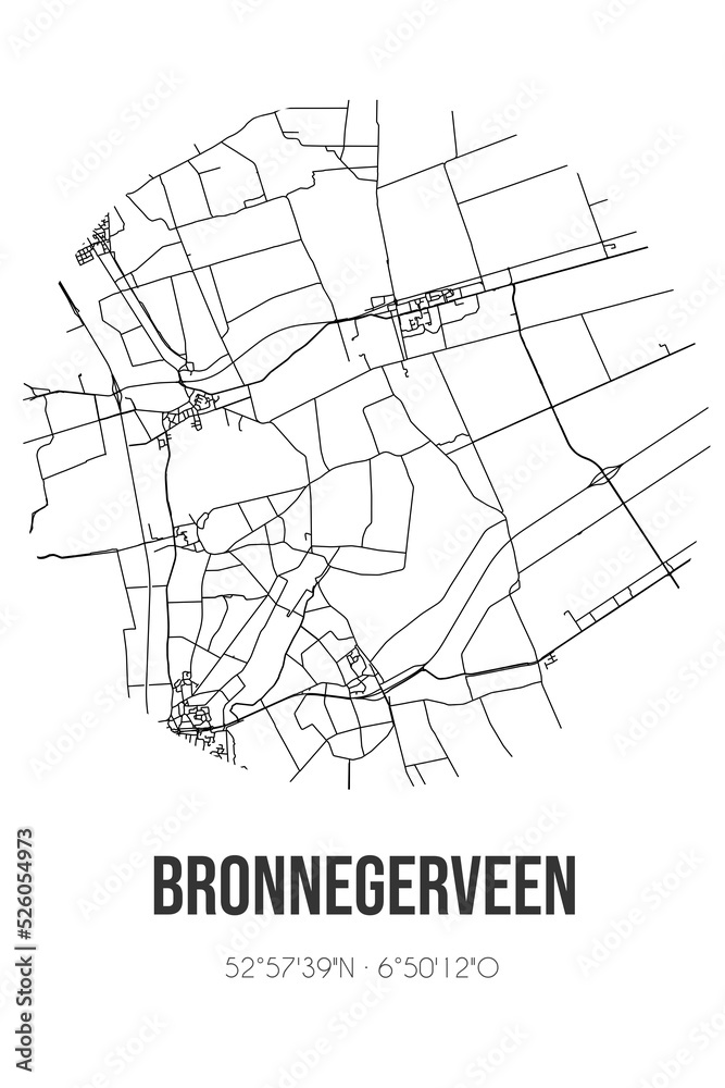 Fototapeta premium Abstract street map of Bronnegerveen located in Drenthe municipality of Borger-Odoorn. City map with lines