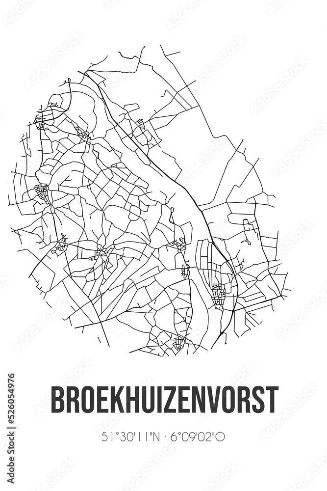 Abstract street map of Broekhuizenvorst located in Limburg municipality of Horst aan de Maas. City map with lines