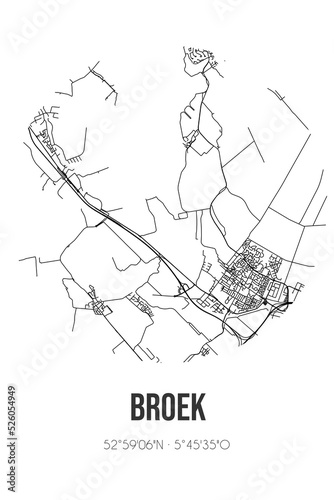 Abstract street map of Broek located in Fryslan municipality of De Fryske Marren. City map with lines