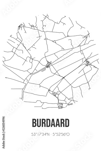 Abstract street map of Burdaard located in Fryslan municipality of Noardeast-Fryslan. City map with lines photo