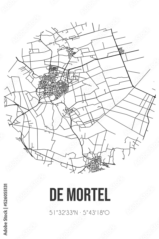 Abstract street map of De Mortel located in Noord-Brabant municipality of Gemert-Bakel. City map with lines