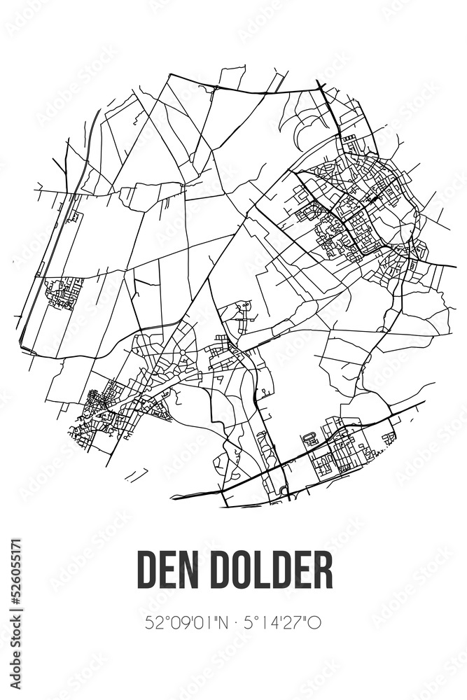 Abstract street map of Den Dolder located in Utrecht municipality of Zeist. City map with lines
