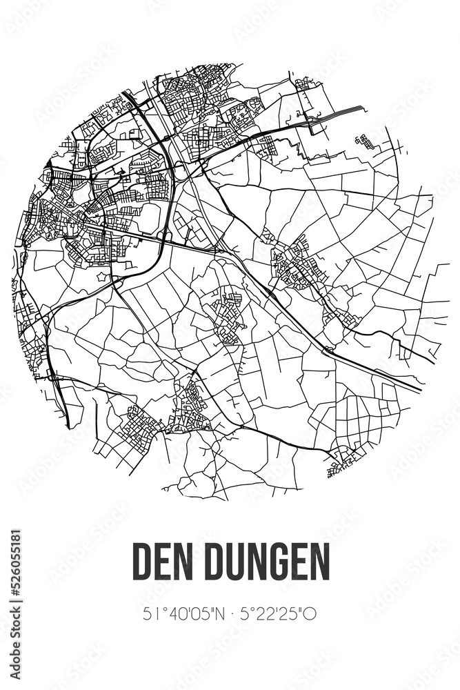 Abstract street map of Den Dungen located in Noord-Brabant municipality of Sint-Michielsgestel. City map with lines