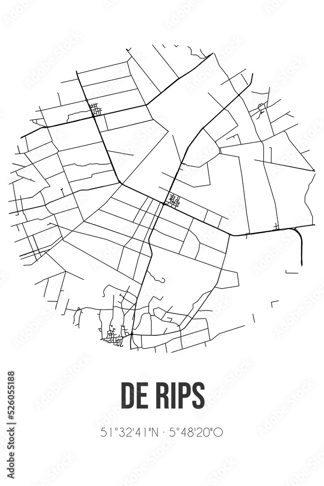 Abstract street map of De Rips located in Noord-Brabant municipality of Gemert-Bakel. City map with lines
