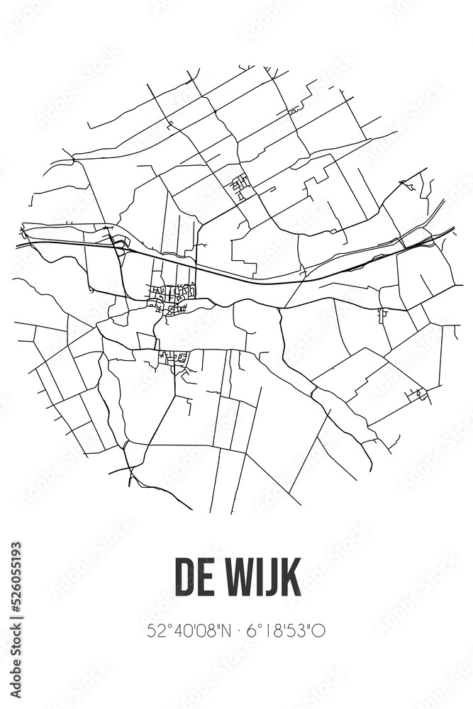 Abstract street map of de Wijk located in Drenthe municipality of De Wolden. City map with lines