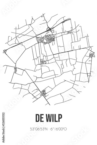 Abstract street map of De Wilp located in Groningen municipality of Westerkwartier. City map with lines