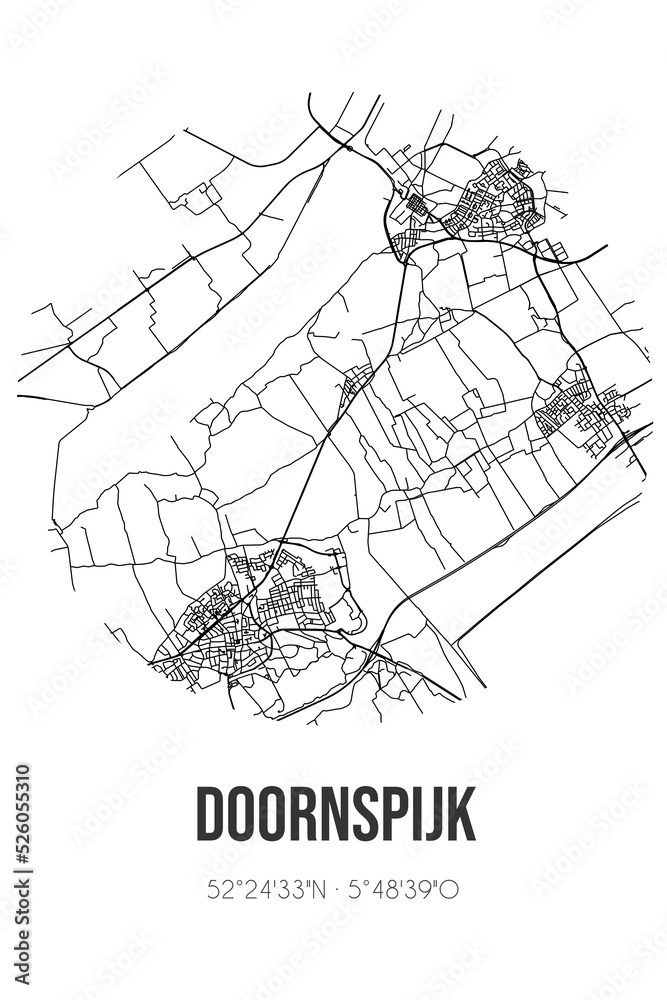 Abstract street map of Doornspijk located in Gelderland municipality of Elburg. City map with lines