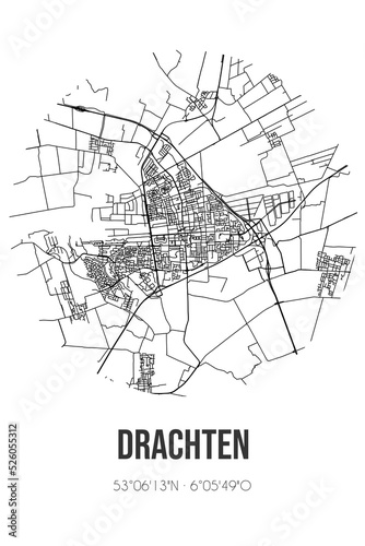 Abstract street map of Drachten located in Fryslan municipality of Smallingerland. City map with lines photo